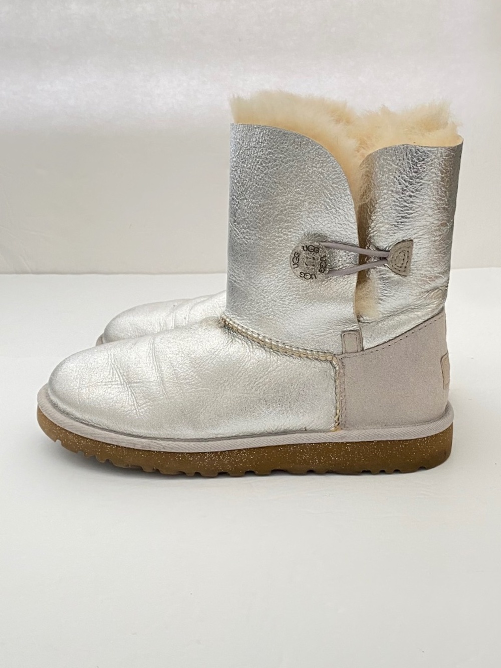 UGG Bailey Button Silver Metallic Boots Size: 4